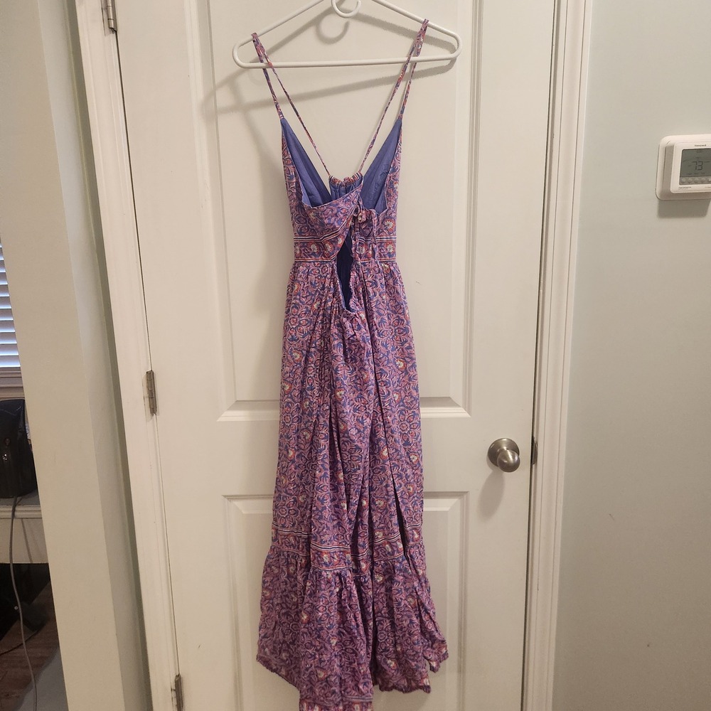 Vineyard Vines Purple Floral Block Print Tiered Maxi Dress Open Back Boho - Picture 8 of 12